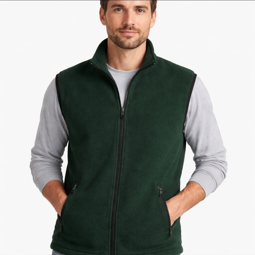 Performance Outfitters Men’s Fleece Vest XL Dark Green Zip Pockets